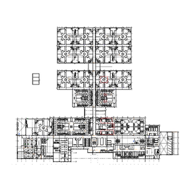 As built floor plan drawing of a correctional facility with cell blocks