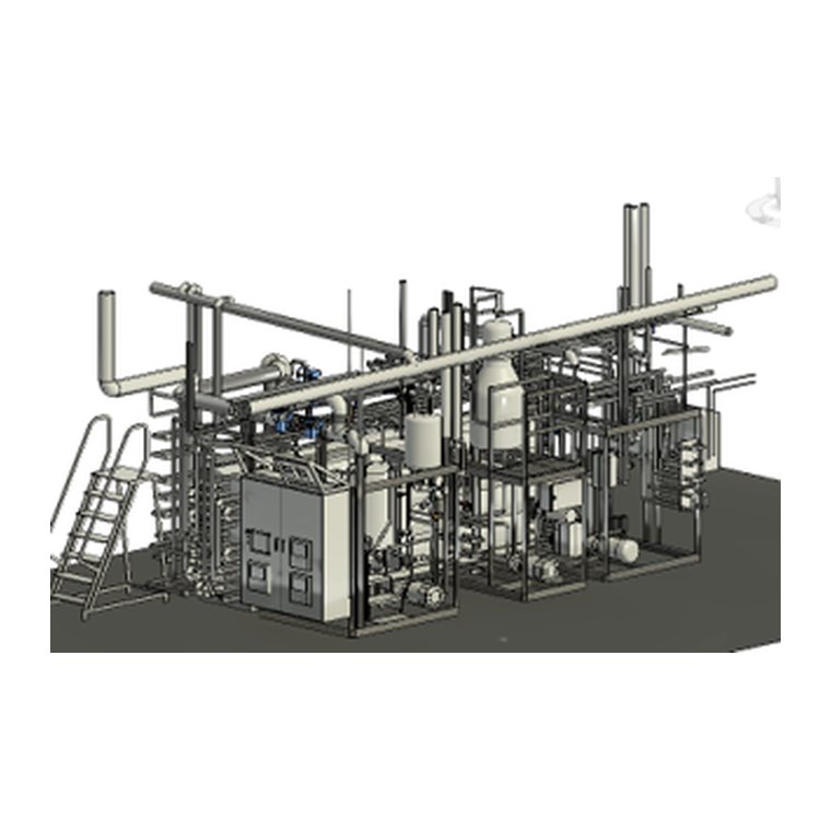 Three dimensional model of dairy processing equipment and piping