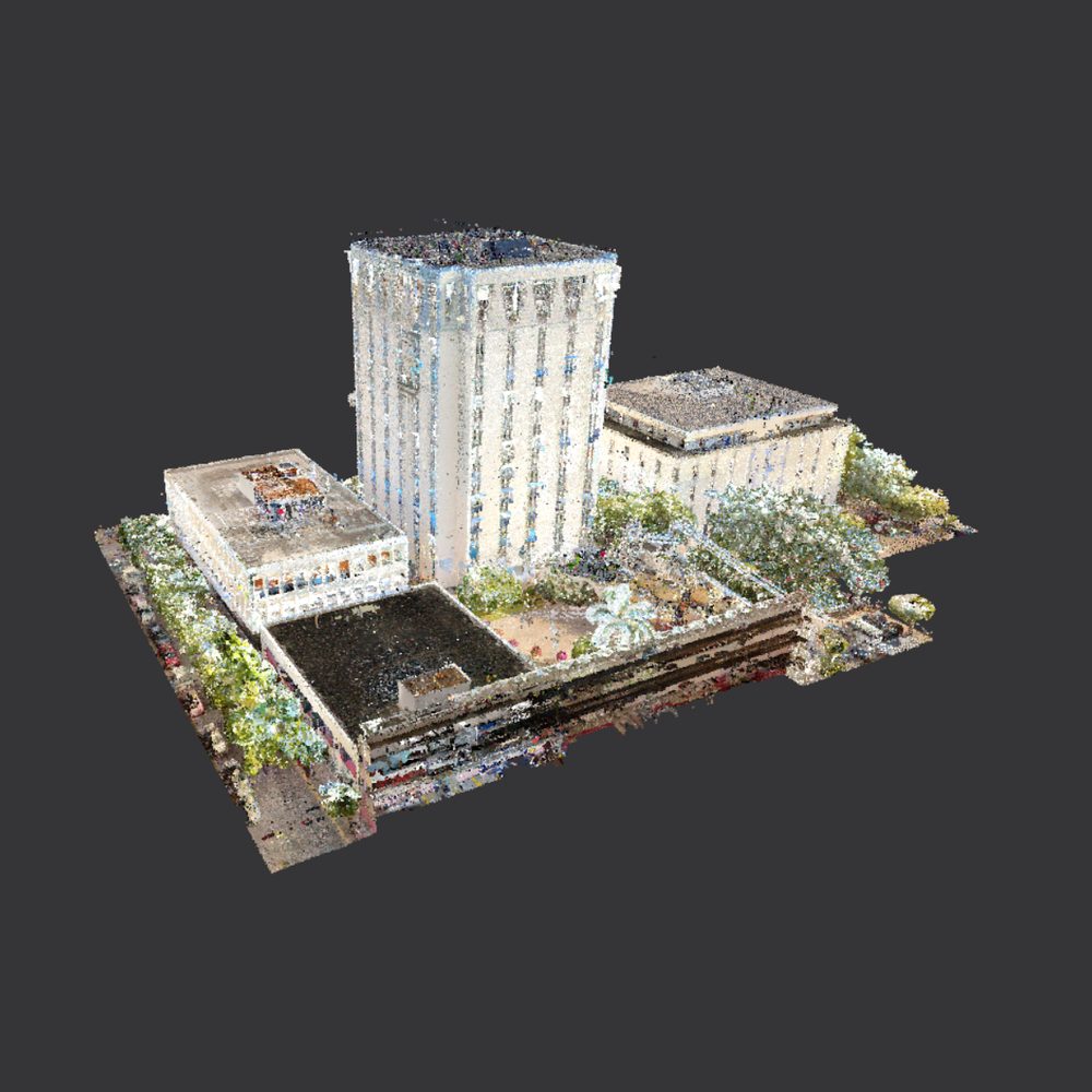 Registered point cloud of the PanJamaica Properties campus in Kingston, Jamaica viewed from above